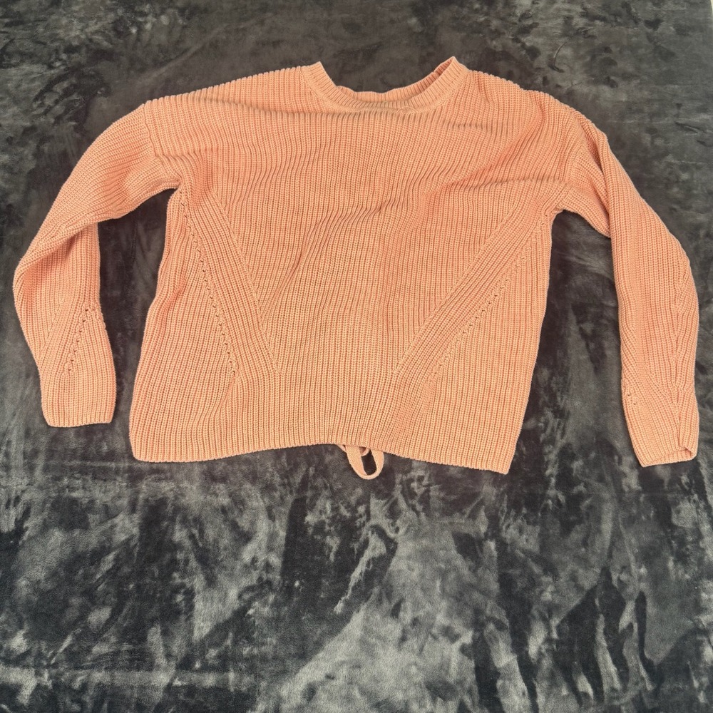 Lucky Brand Sweater Womens Medium Pink Lace Up Back Ribbed Knit Pullover